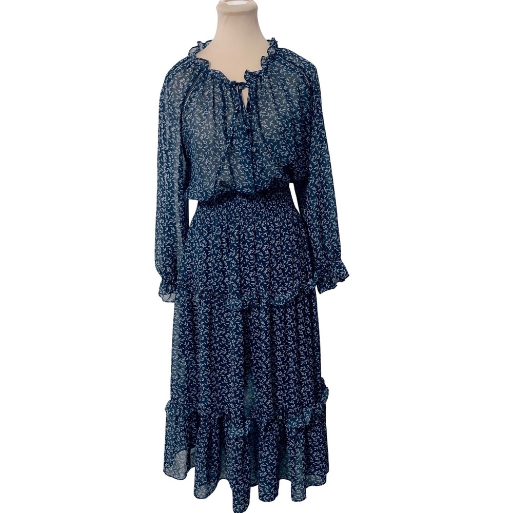 Senlis Floral Tiered Maxi Dress Small Blue‎ Smocked Prairie Ruffle Cottageore